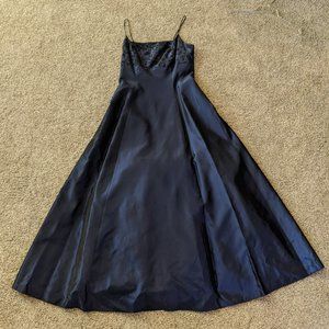 Navy Blue Spaghetti Strap Tie Back Formal Dress